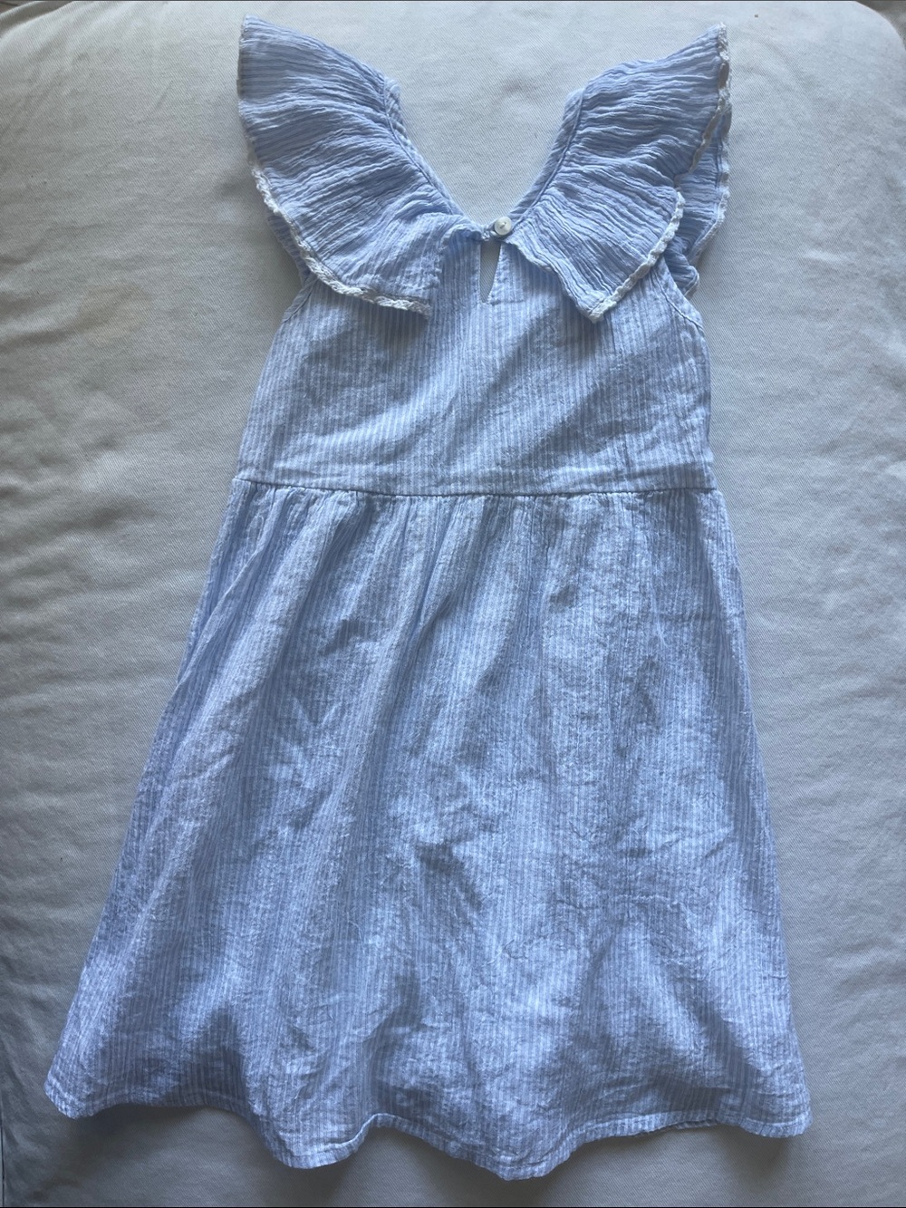 MIMI & MAGGIE Girls Size 6X Light Blue Striped Girls' Dress with Ruffled Collar